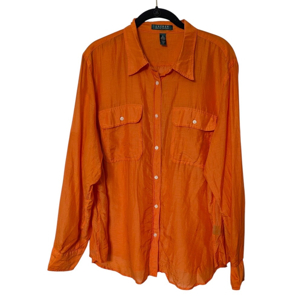 Lauren Ralph Lauren Shirt Orange Cotton Silk Semi Sheer Roll Tab Pocket 2X